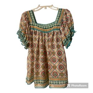 nicole by NICOLE MILLER short sleeve BoHo blouse - size 4 (note measurements!!!)